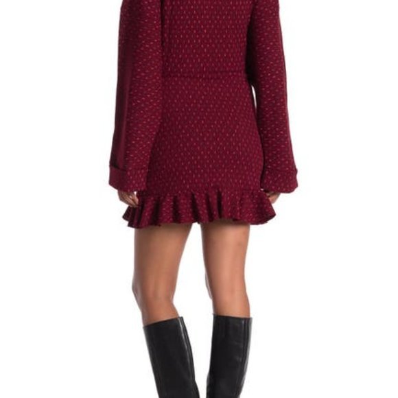Free People Set the Mood‎ 2-Piece Knit Sweater Skirt Set Wine Red L - Picture 13 of 16